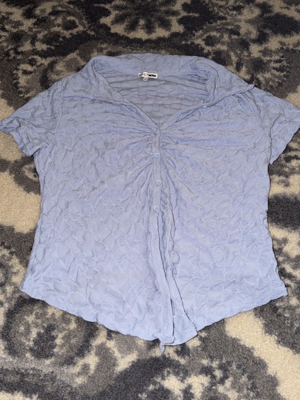 Fashion Nova Light Blue Textured Button-Down Top